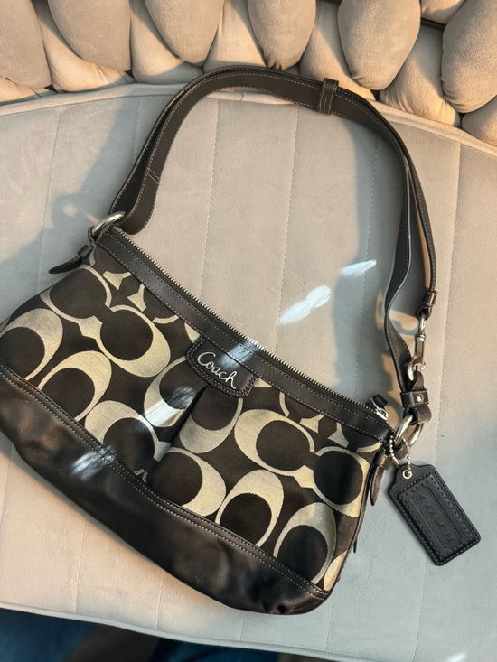 Coach Black and grey Signature Canvas Shoulder hobo Bag